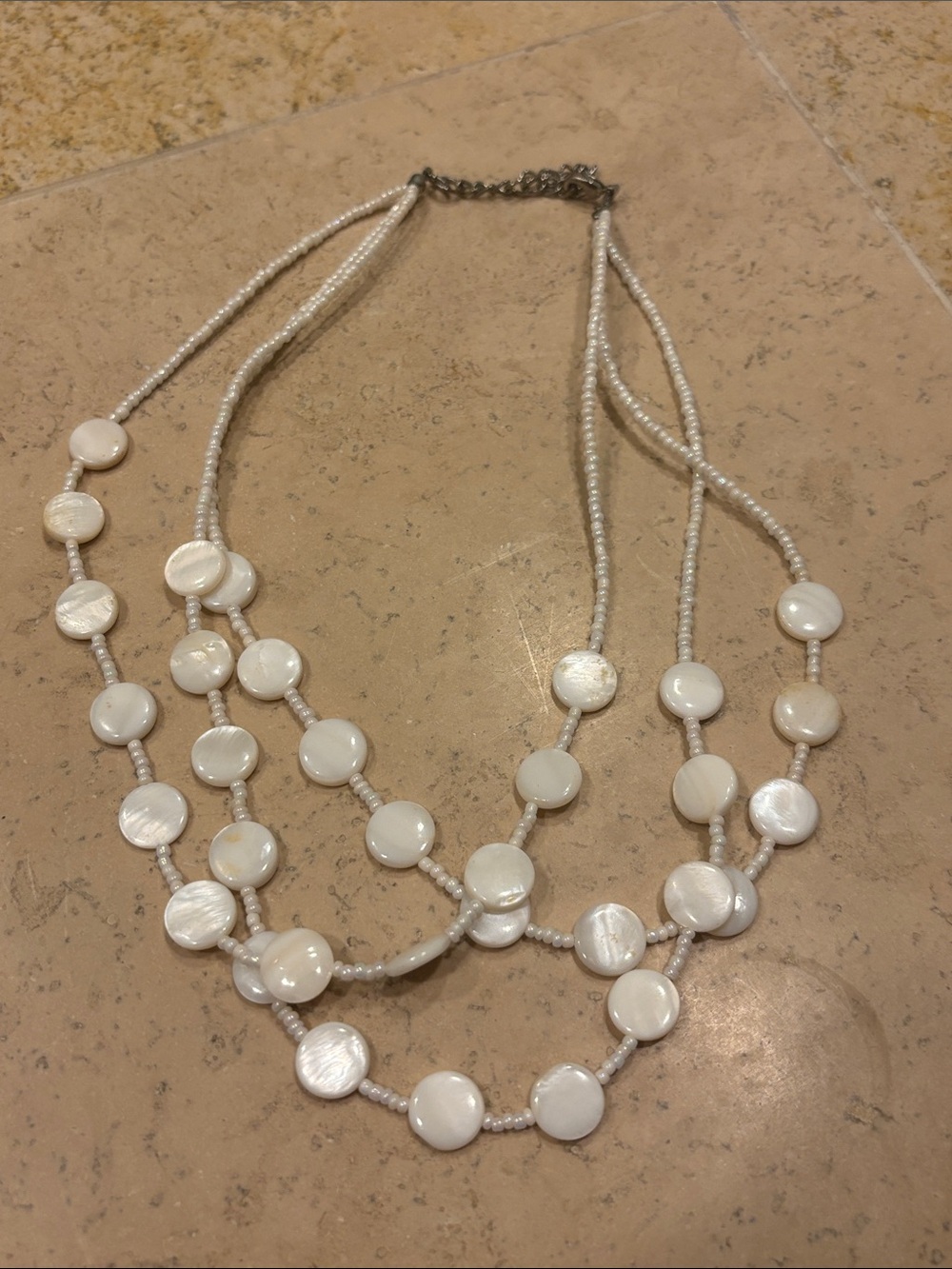 Pearl disc three strand vintage necklace